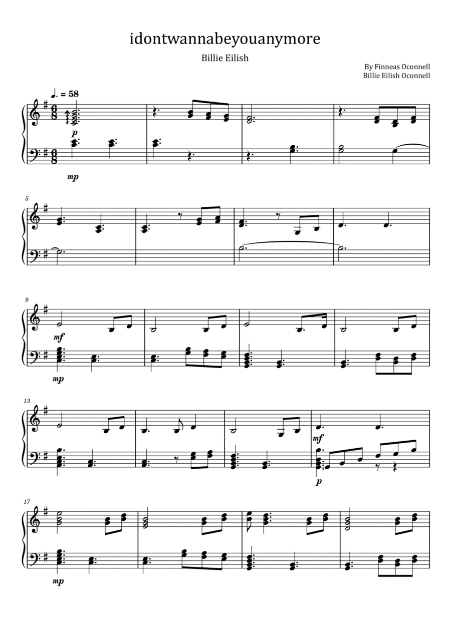 Idontwannabeyouanymore Piano Solo scores gallery preview page 1