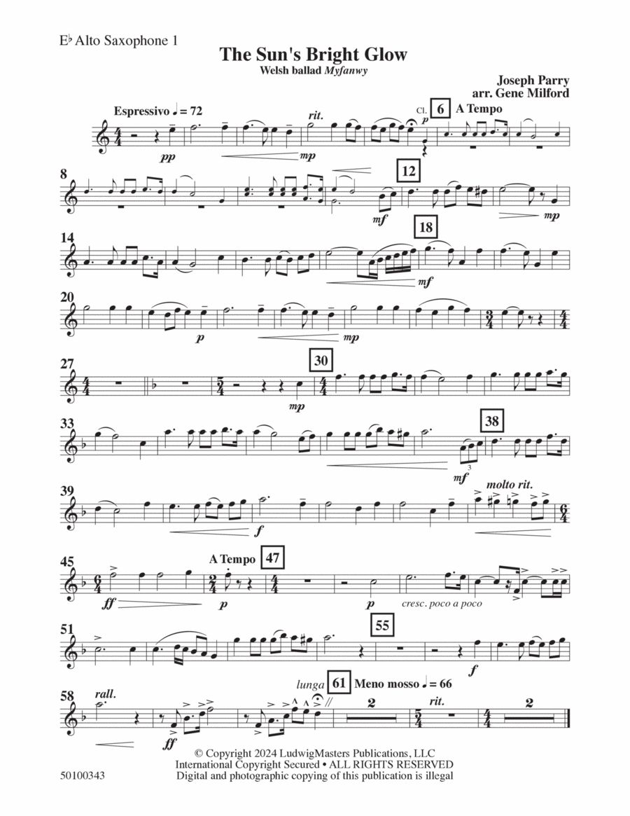 The Sun's Bright Glow (arr. Gene Milford) - Alto Sax 1 Concert Band scores gallery preview page 1