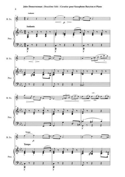 Jules Demersseman : Deuxième Solo : Cavatina for baritone saxophone and piano