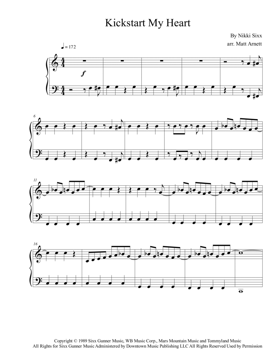 Kickstart My Heart Easy Piano scores gallery preview page 1