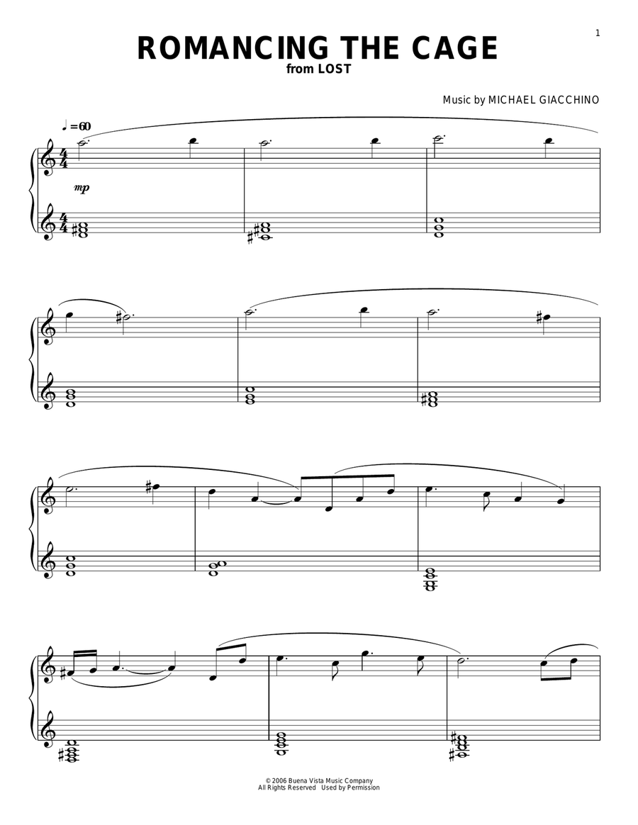 Romancing The Cage Piano Solo scores gallery preview page 1