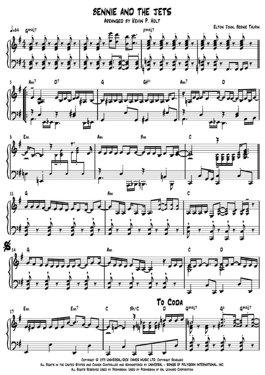 Bennie And The Jets Piano Solo scores gallery preview page 1