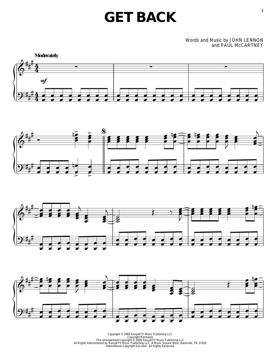 Get Back Piano Solo scores gallery preview page 1