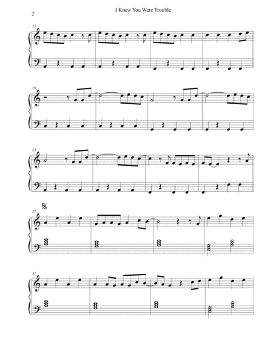 I Knew You Were Trouble Easy Piano scores gallery preview page 2