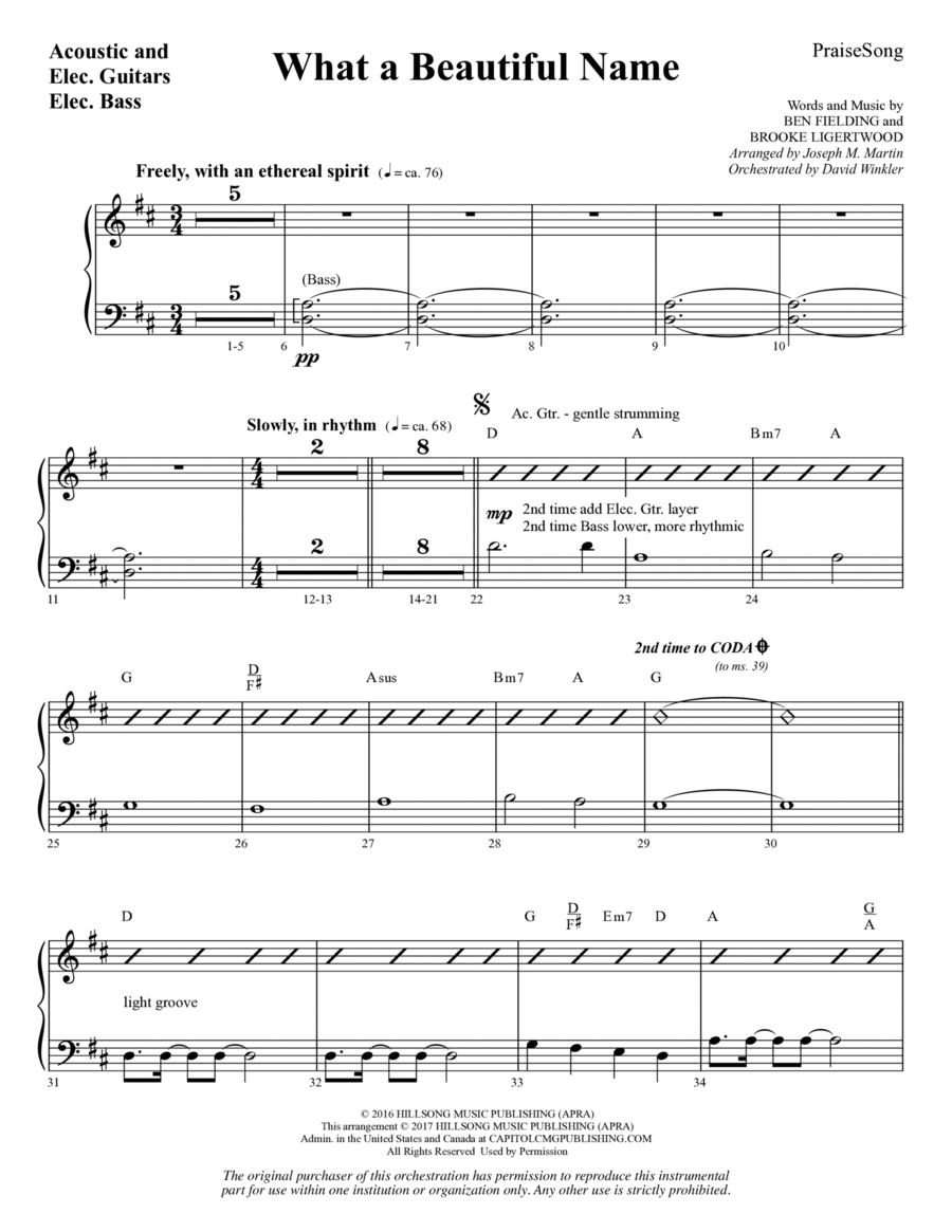 What a Beautiful Name (arr. Joseph M. Martin) - Guitar/Electric Bass Choir scores gallery preview page 1