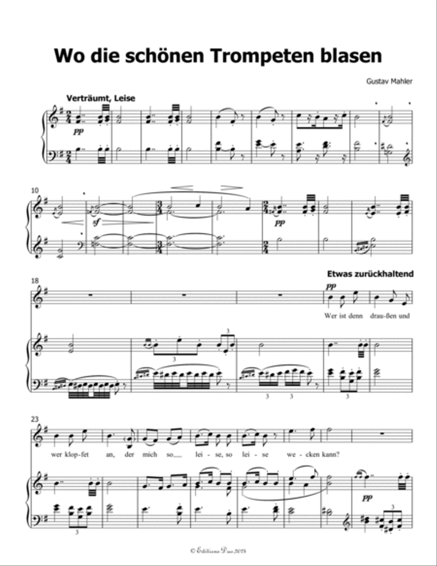 Wo die schönen Trompeten blasen, by Mahler, in e minor Piano, Vocal scores gallery preview page 3