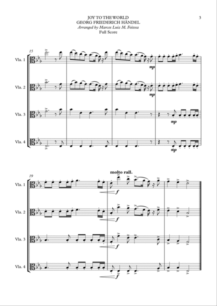 Joy To The World (Cantai Que o Salvador Chegou) - Viola Quartet String Quartet scores gallery preview page 5