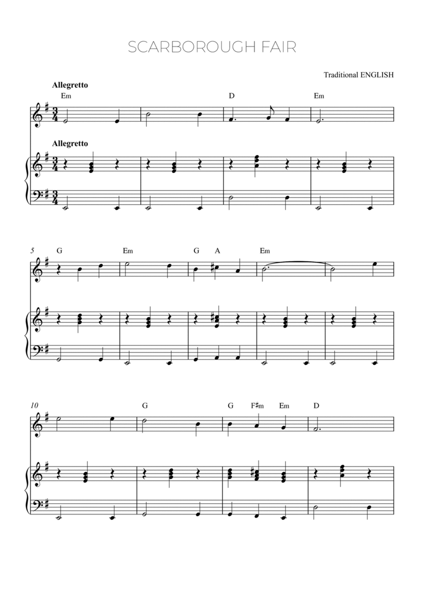 SCARBOROUGH FAIR - violin and piano with chords image number null