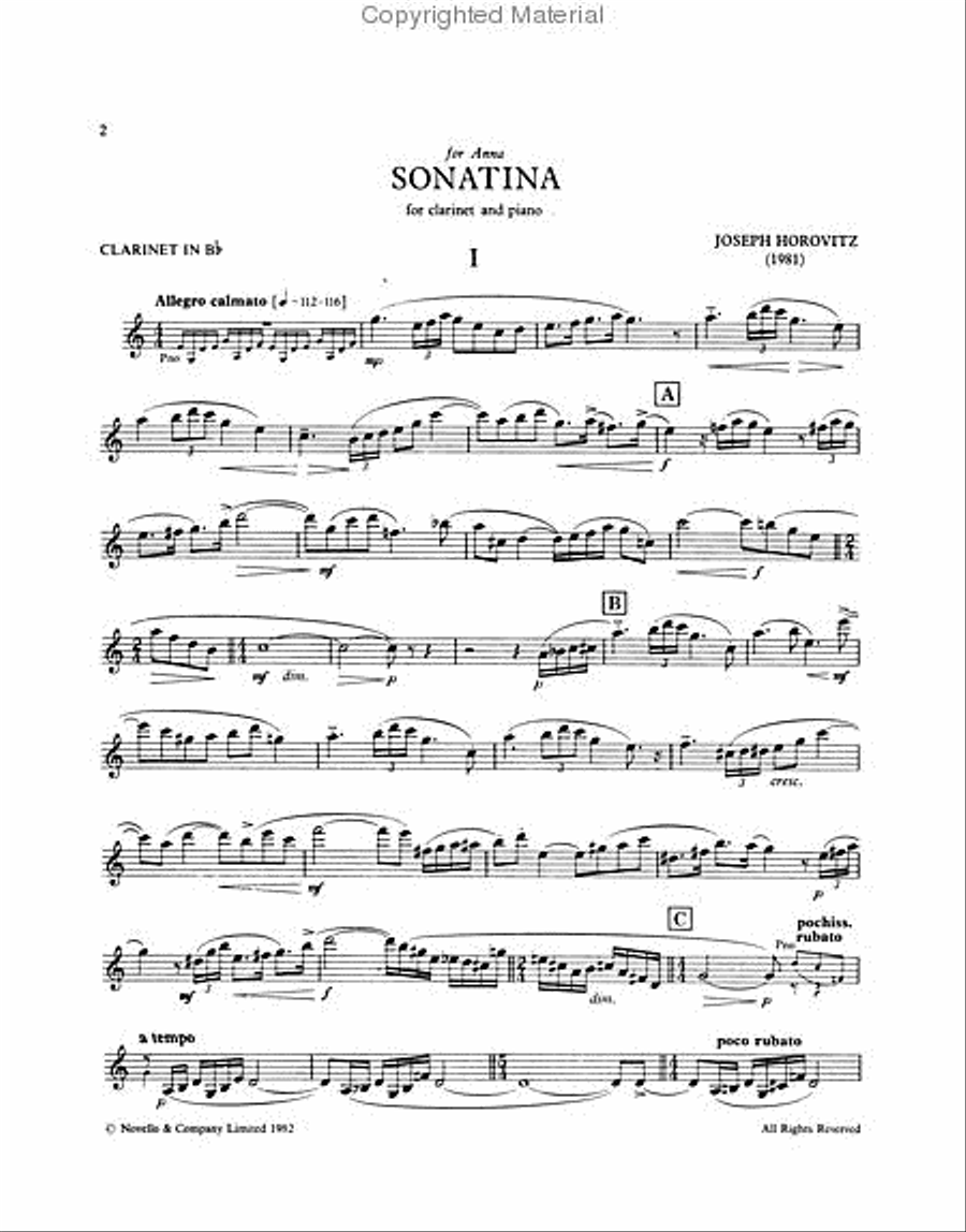 Sonatina for Clarinet and Piano Clarinet Solo scores gallery preview page 3