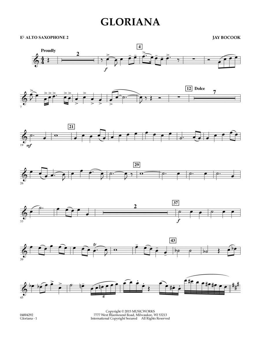 Gloriana - Eb Alto Saxophone 2 Alto Saxophone scores gallery preview page 1