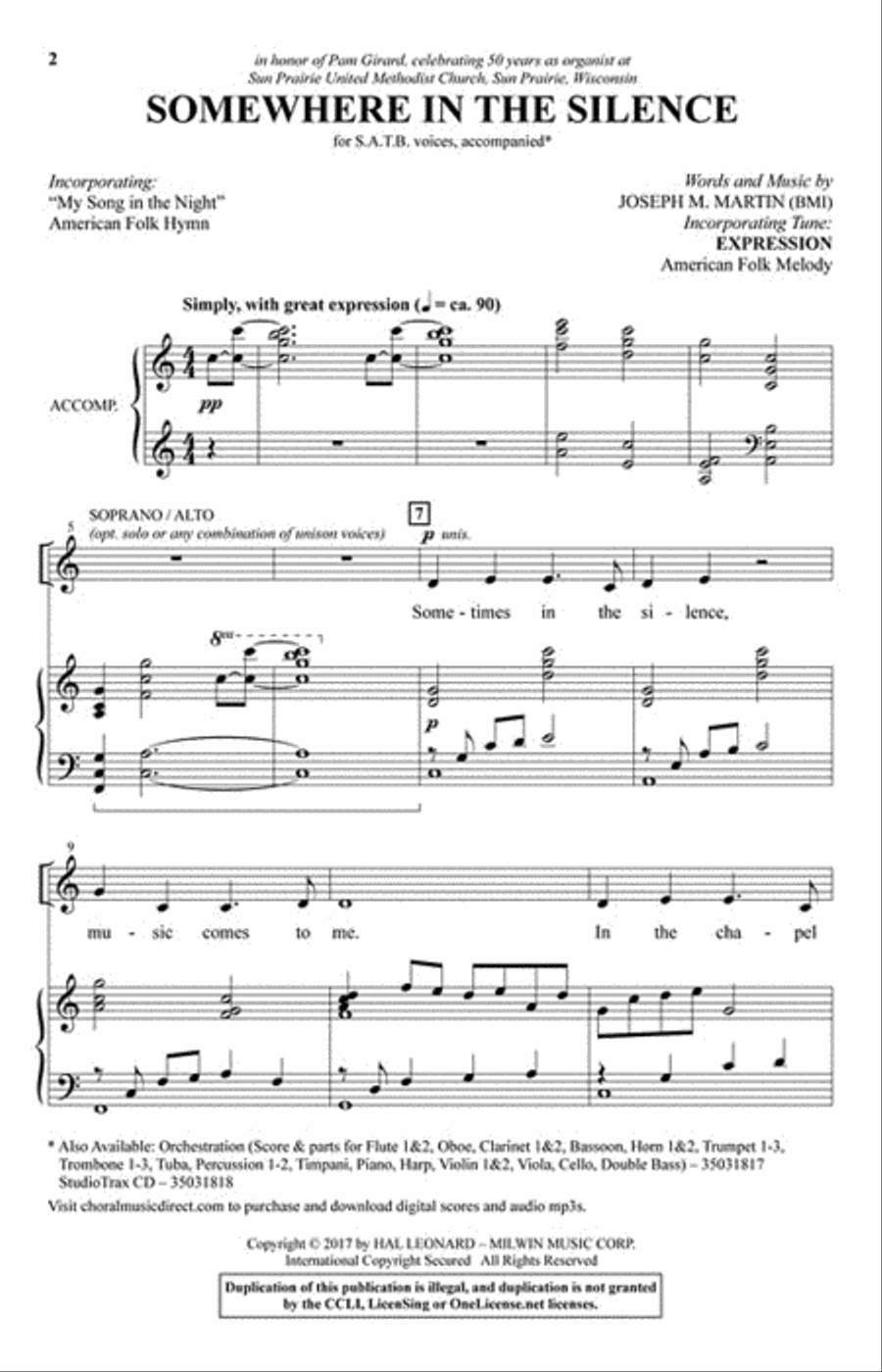 Somewhere in the Silence 4-Part scores gallery preview page 2