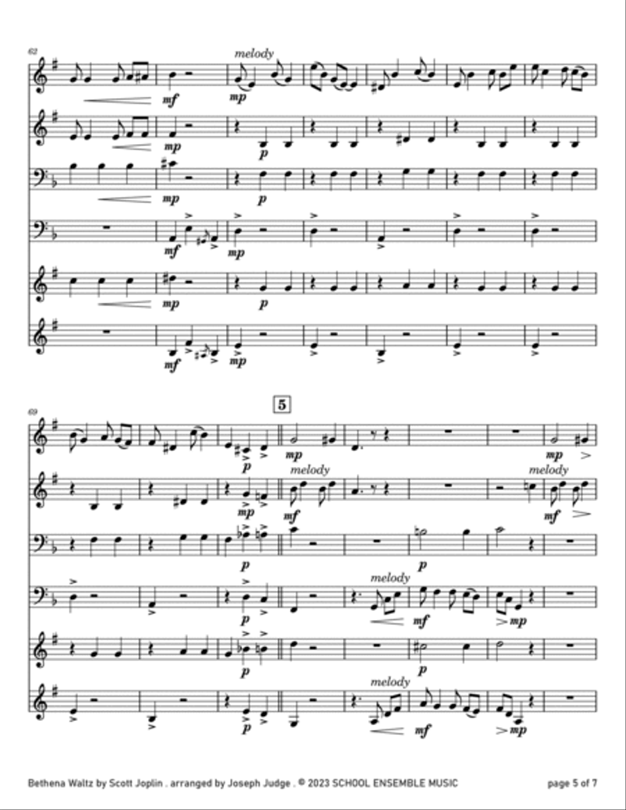 Bethena Waltz by Joplin for Brass Quartet in Schools Brass Quartet scores gallery preview page 5