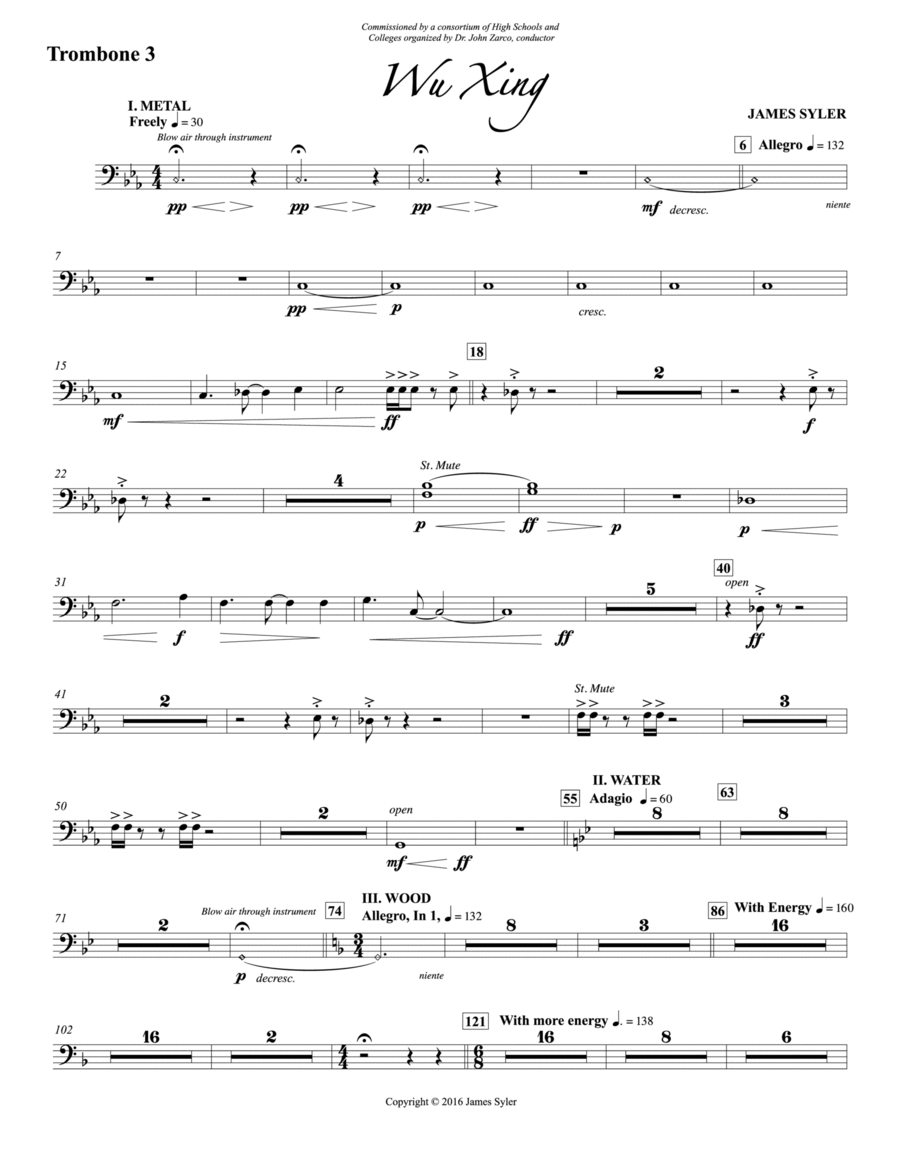 Wu Xing: 3rd Trombone Concert Band scores gallery preview page 1