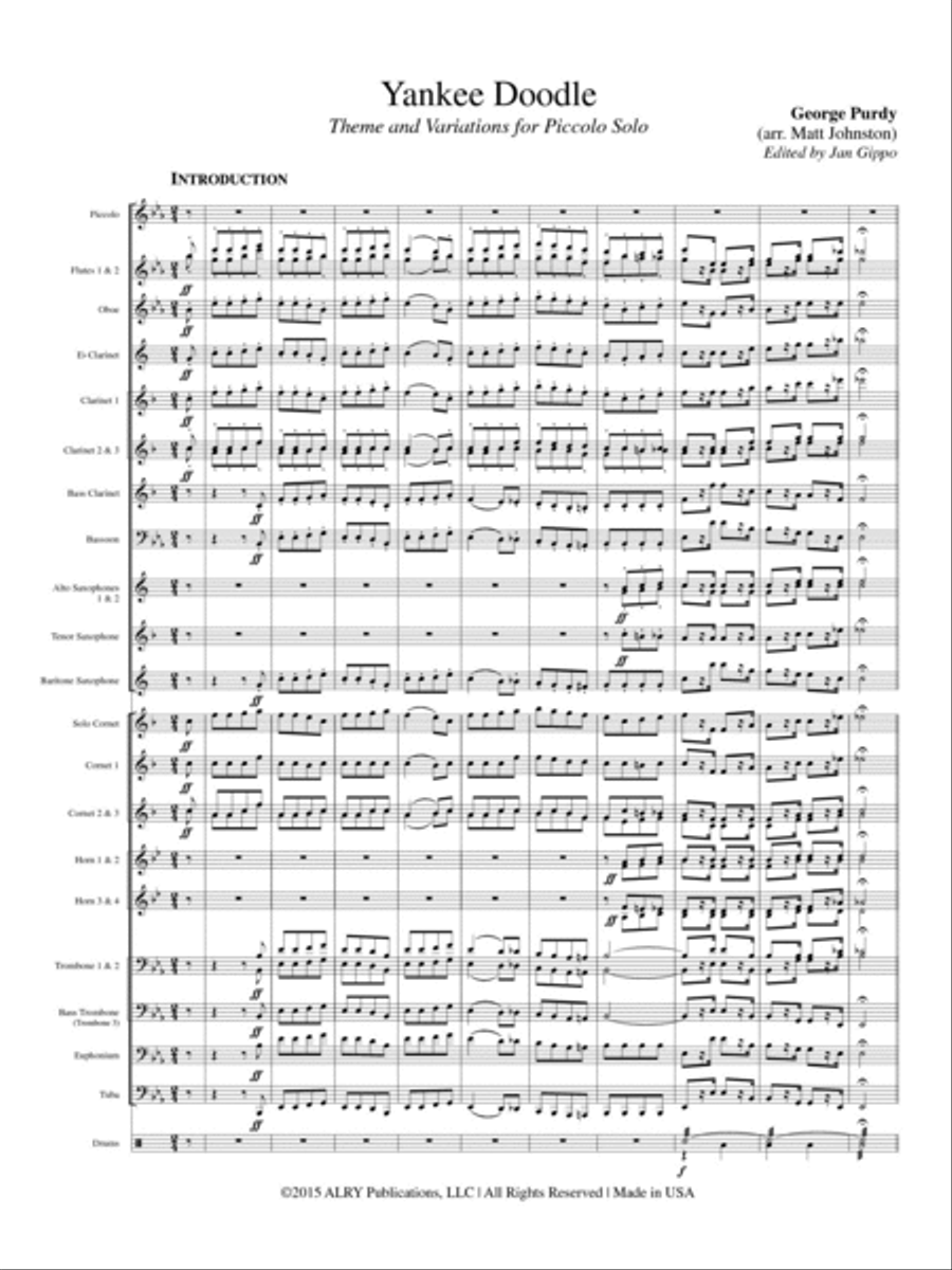 Yankee Doodle for Piccolo and Concert Band (Full Score ONLY) Concert Band scores gallery preview page 2