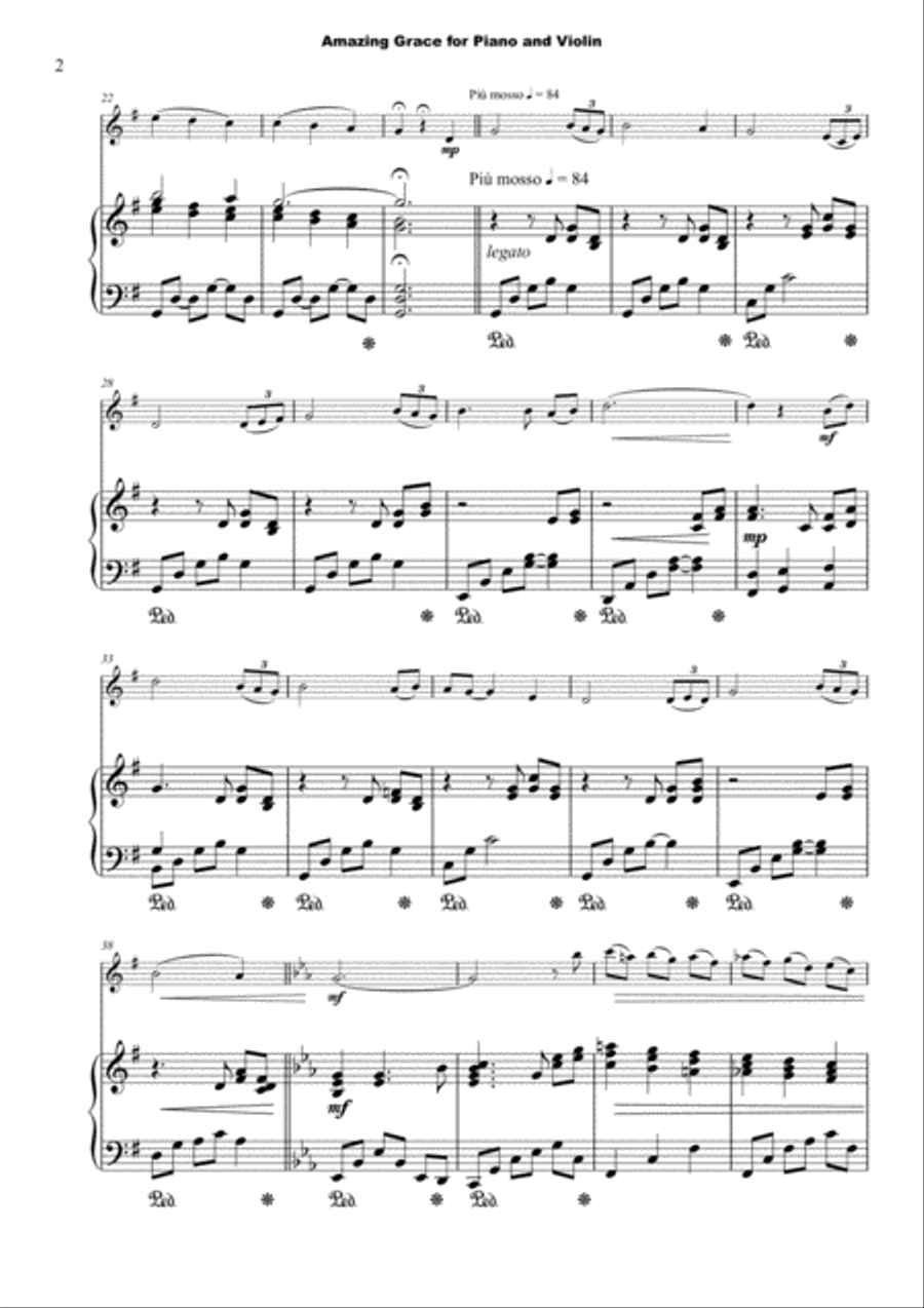 Amazing Grace, Concert Solo for Violin and Piano Violin Solo scores gallery preview page 2