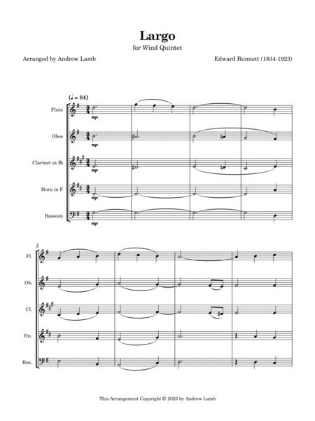 Largo (by Edward Bunnett, arr. for Wind Quintet) image number null