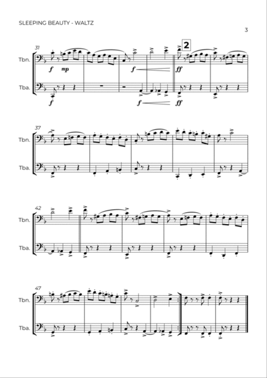 SLEEPING BEATY WALTZ - TCHAIKOVSKY - TROMBONE & TUBA Brass Duet scores gallery preview page 3