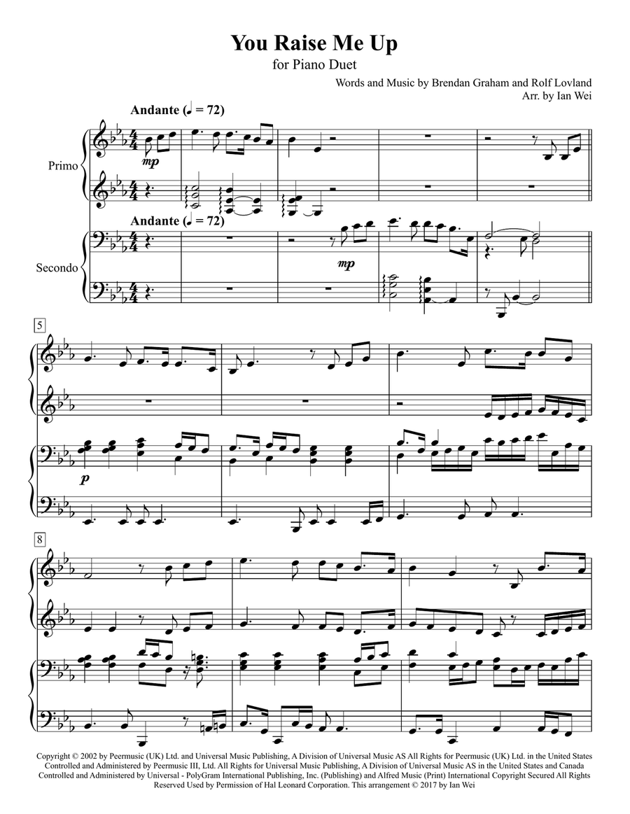 You Raise Me Up 1 Piano, 4-Hands scores gallery preview page 1