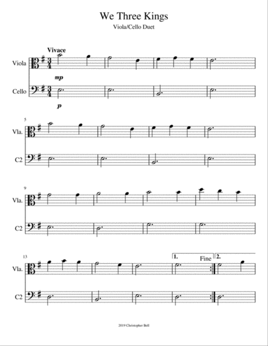We Three Kings - Easy Viola/Cello Duet String Duet scores gallery preview page 2