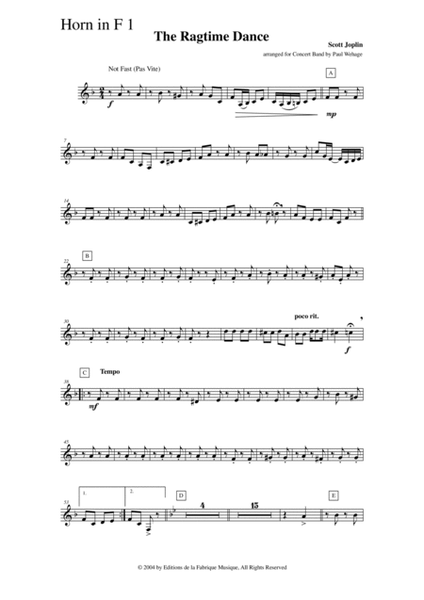 Scott Joplin: The Ragtime Dance, arranged for concert band by Paul Wehage: F horn 1 part