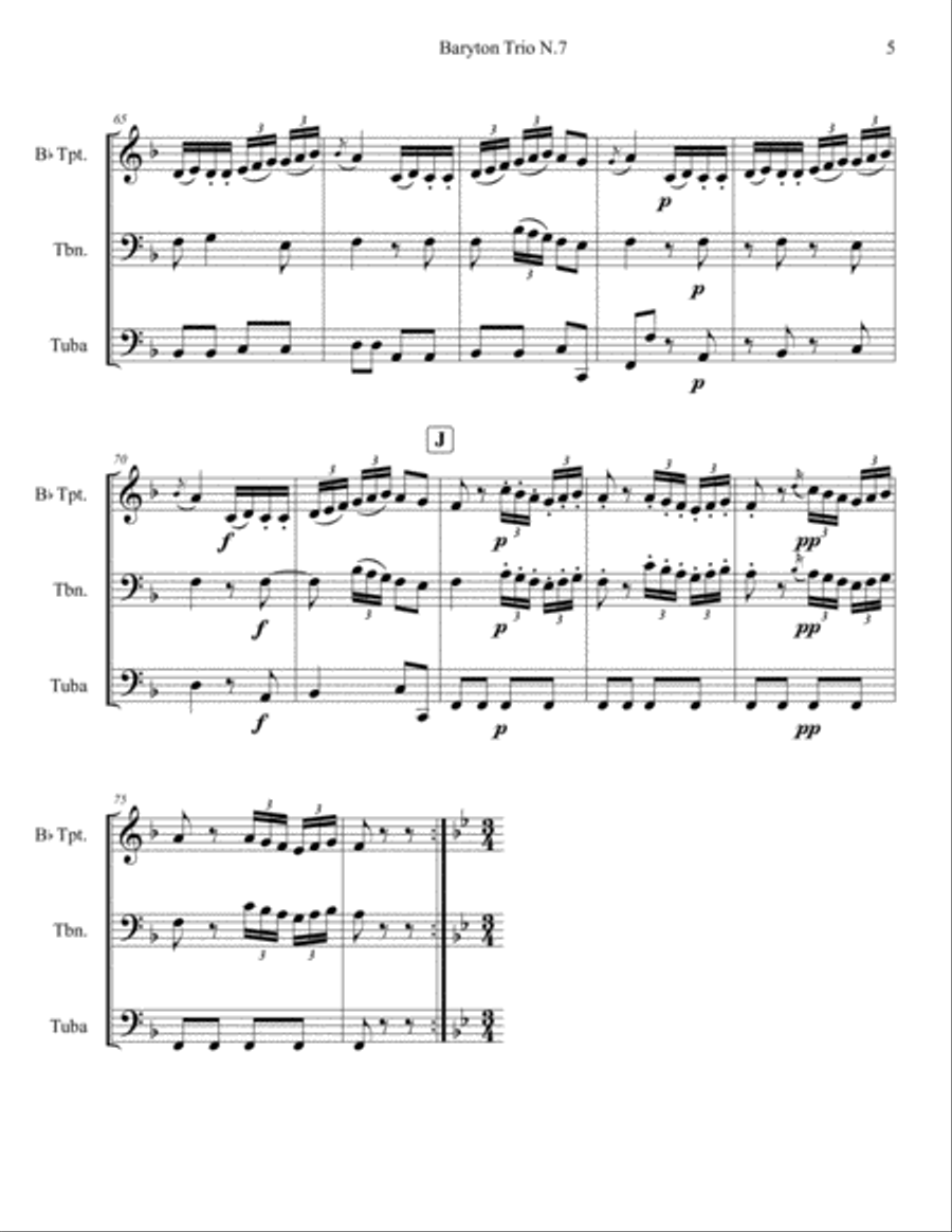Baryton Trio N. 7 (Haydn) for Brass Trio (Trumpet, Trombone & Tuba) Baryton Trio N. 7 (Haydn) for Brass Trio (Trumpet, Trombone & Tuba) Brass Trio scores gallery preview page 5