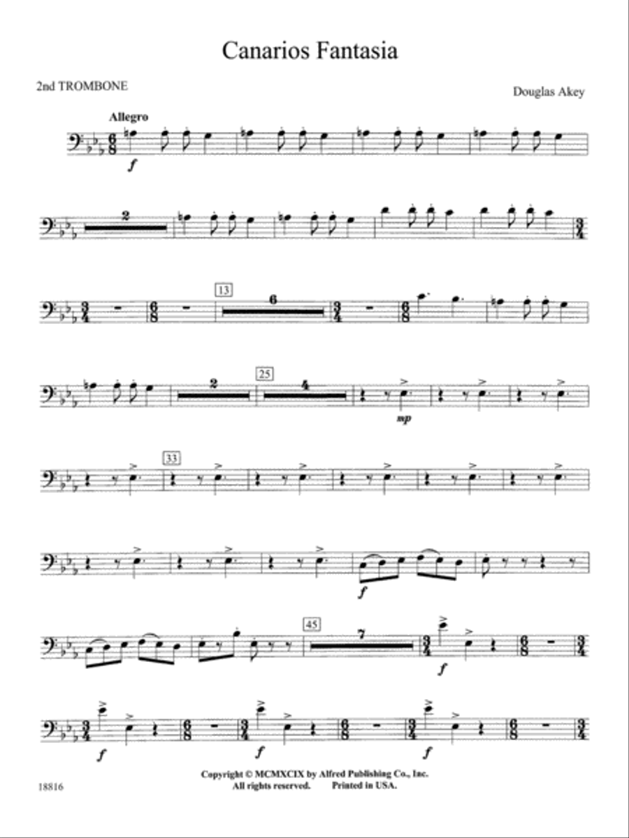 Canarios Fantasia: 2nd Trombone Concert Band scores gallery preview page 1