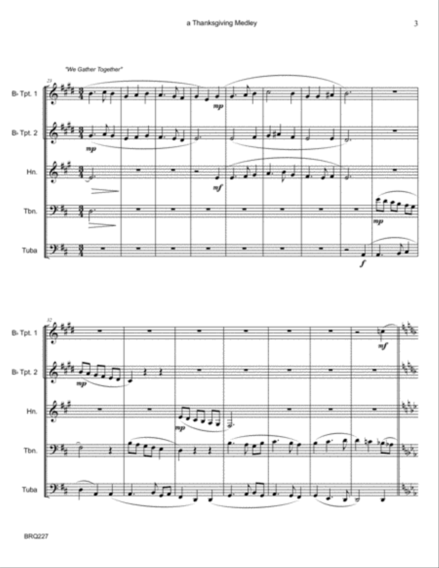 THANKSGIVING MEDLEY - hymns for BRASS QUINTET (unaccompanied) Brass Quintet scores gallery preview page 3