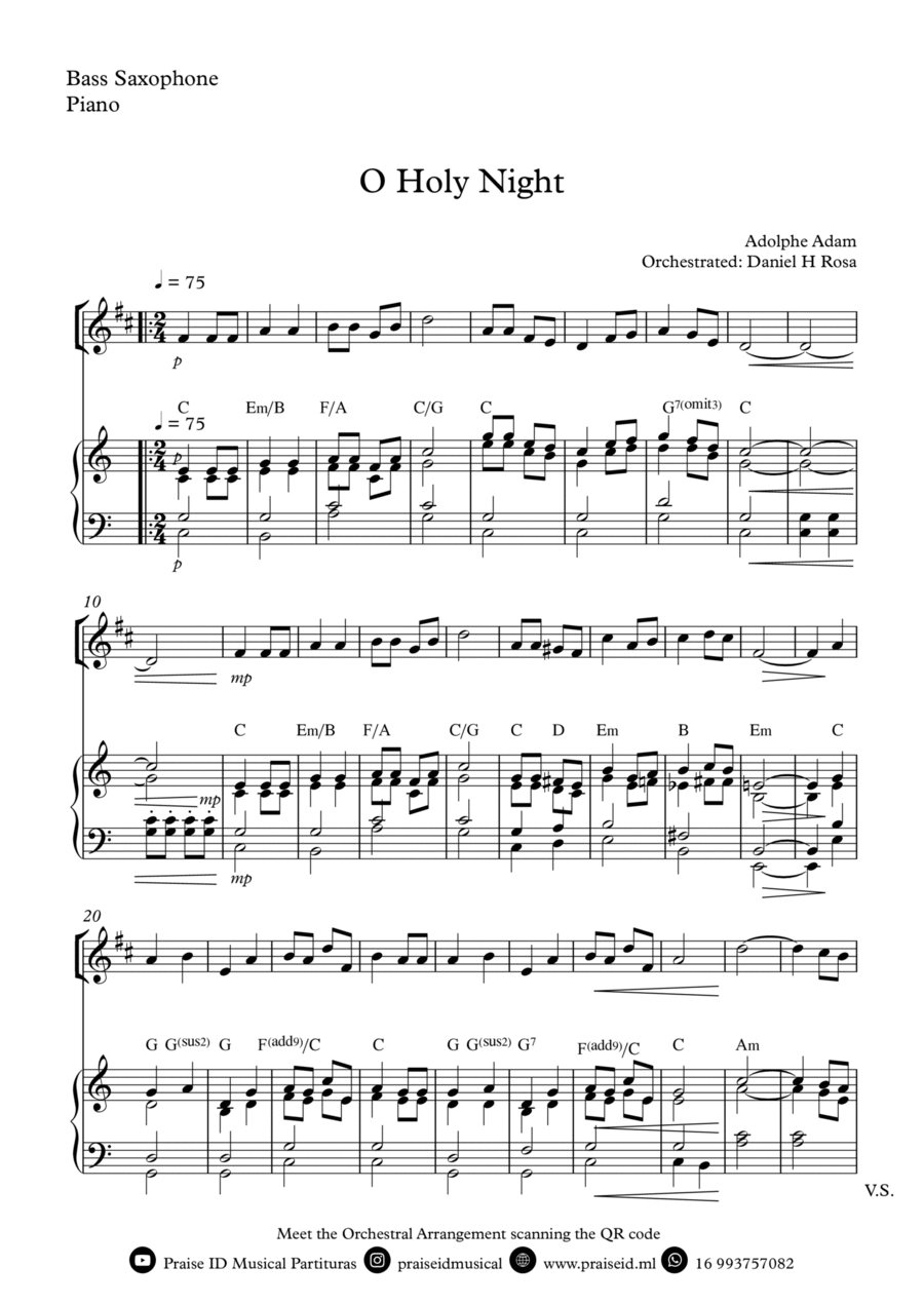 O Holy NIght - Christmas Carol - Bass Saxophone and Piano Piano scores gallery preview page 1