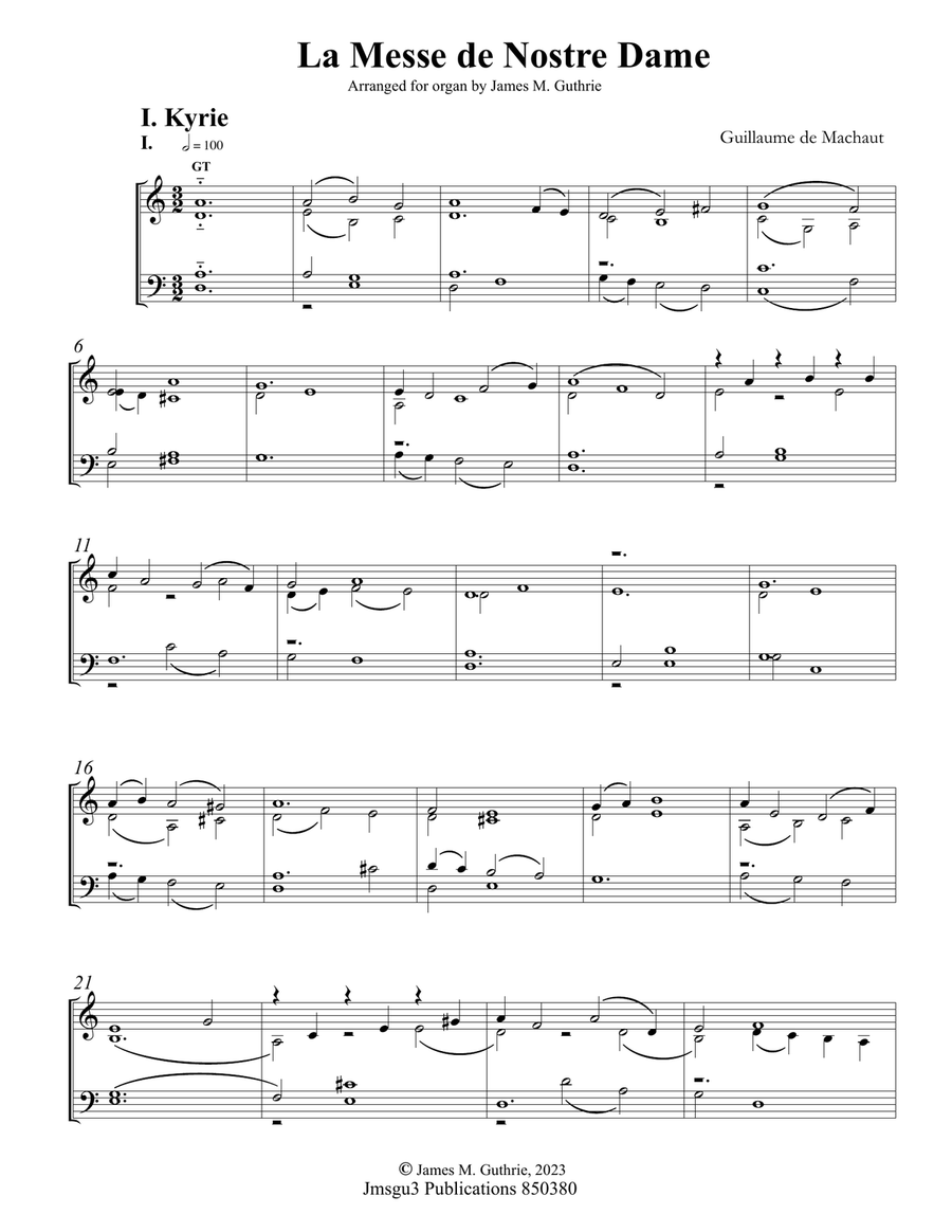 Machaut: La Messe de Nostre Dame for Organ - Study Score Organ Solo scores gallery preview page 1