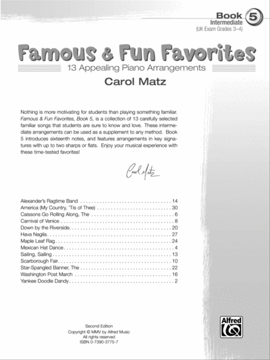 Famous & Fun Favorites, Book 5: 16 Appealing Piano Arrangements Piano Method scores gallery preview page 1
