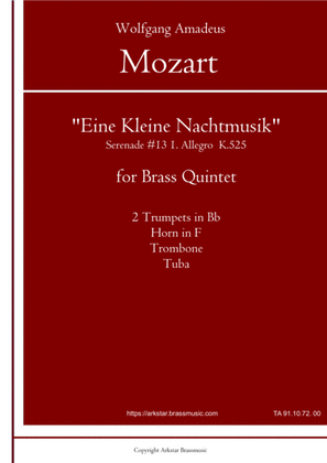 Book cover for Mozart: "Eine Kleine NachtMusik 1. Allegro for Brass Quintet