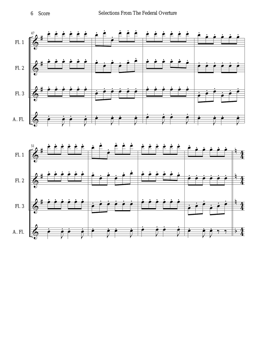 1794! Federal Overture for Flute Quartet Flute Quartet scores gallery preview page 6