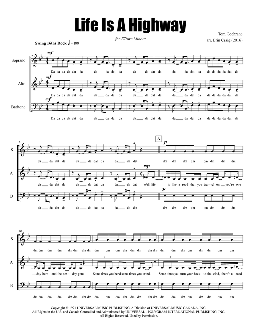 Life Is A Highway 3-Part scores gallery preview page 1