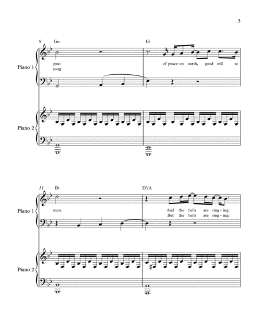 I Heard The Bells On Christmas Day 2 Pianos, 4-Hands scores gallery preview page 3