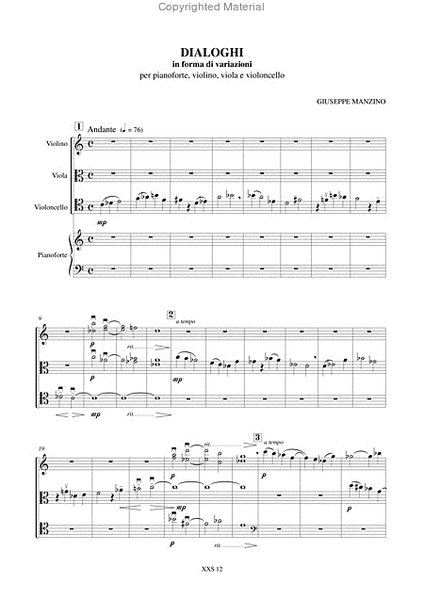 Dialoghi for Piano, Violin, Viola and Violoncello (1989)