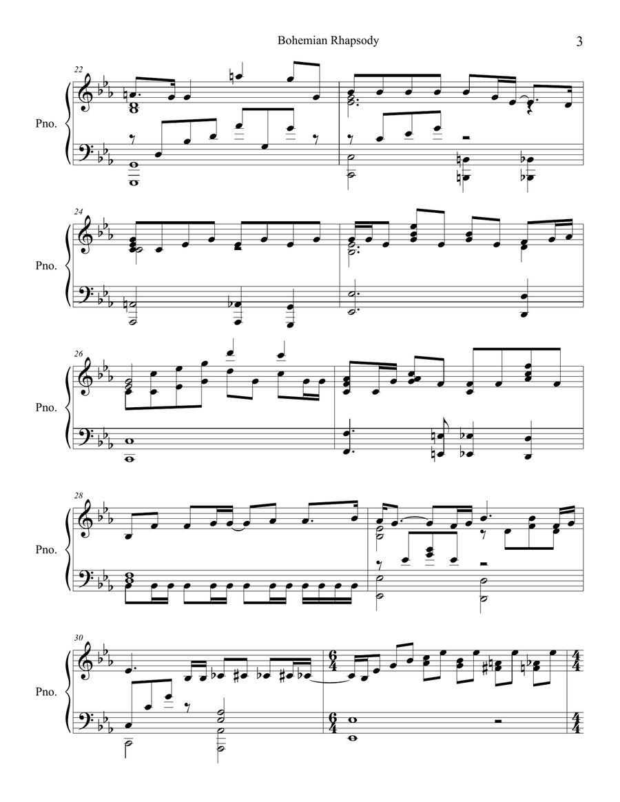 Bohemian Rhapsody Piano Solo scores gallery preview page 3