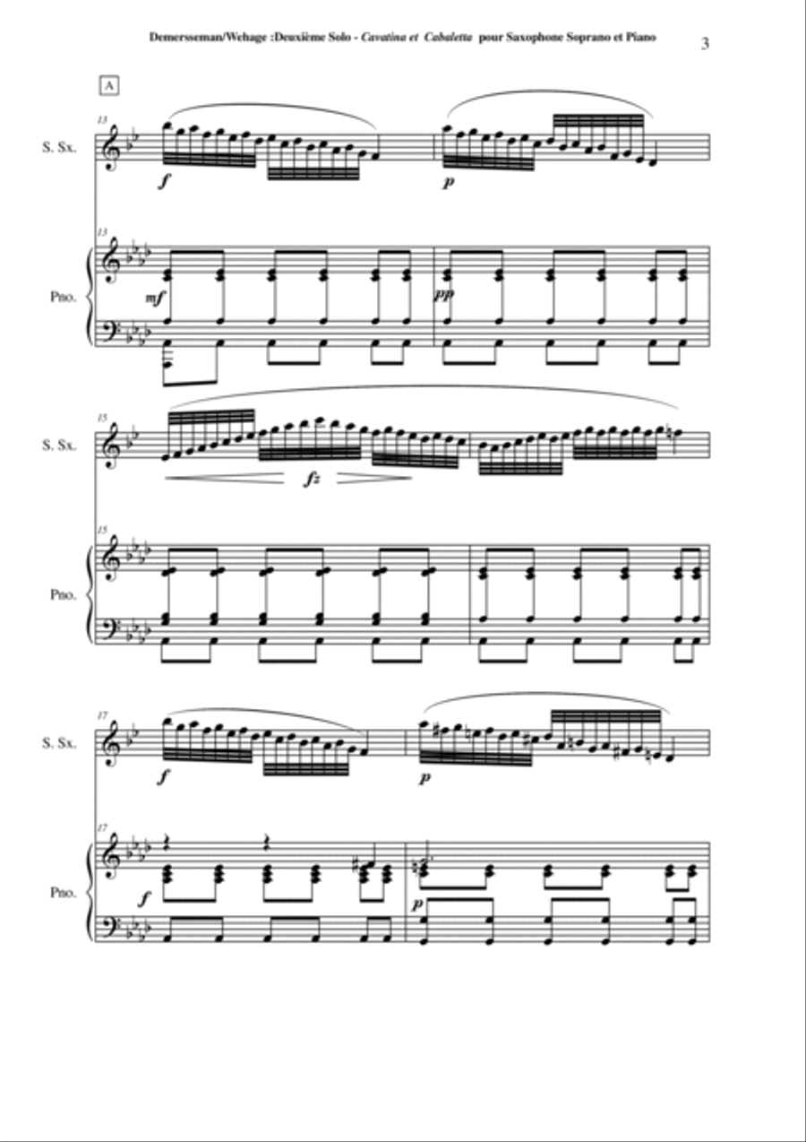 Jules Demersseman : Deuxième Solo : Cavatina et Cabaletta for soprano saxophone in Bb and piano Woodwind Duet scores gallery preview page 3