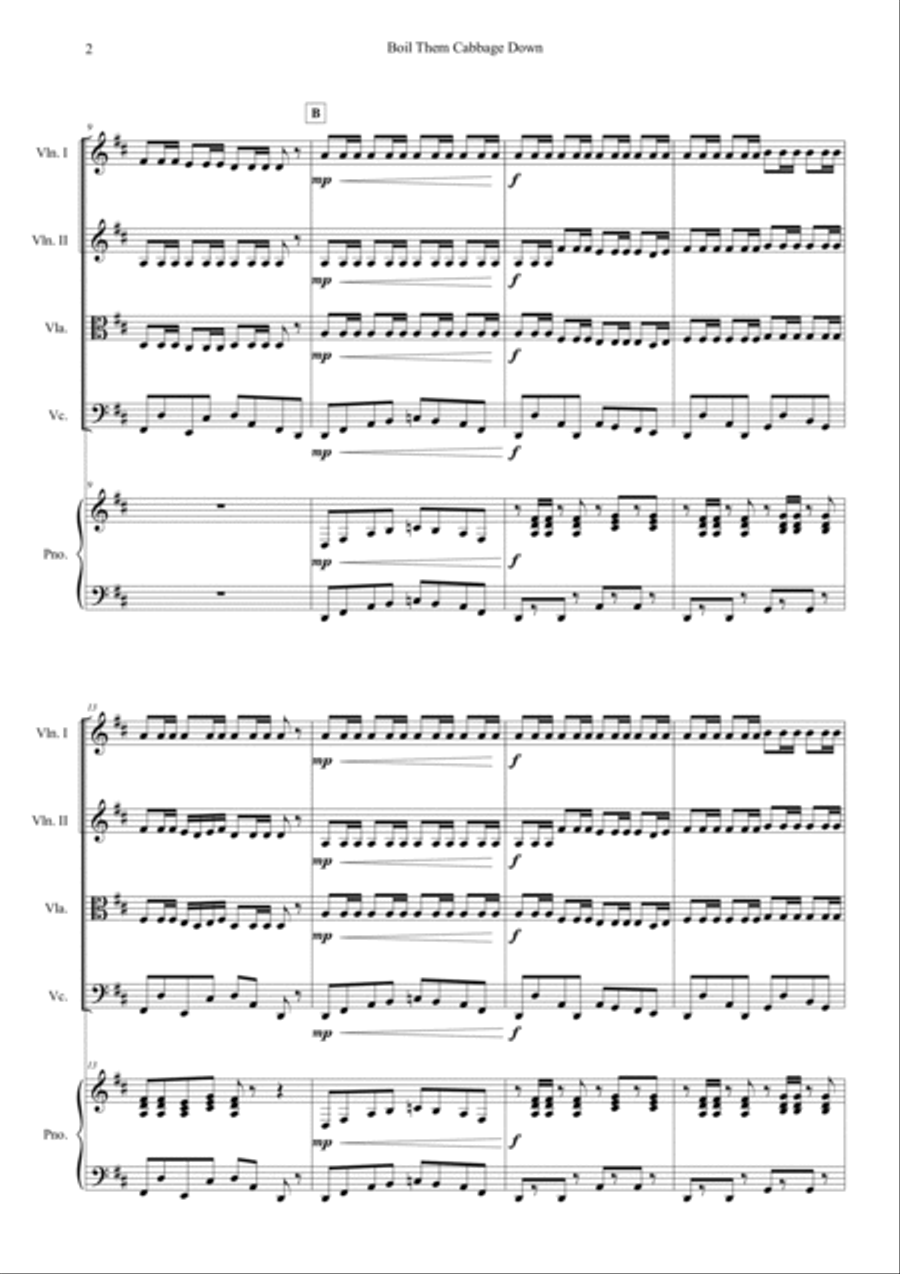 Boil Them Cabbage Down Piano Quintet scores gallery preview page 2