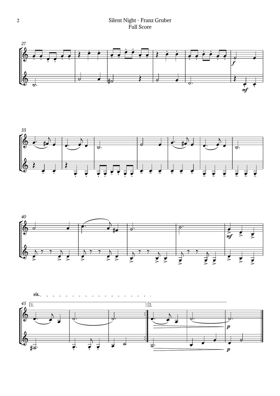 Silent Night for French Horn Duet Brass Duet scores gallery preview page 2