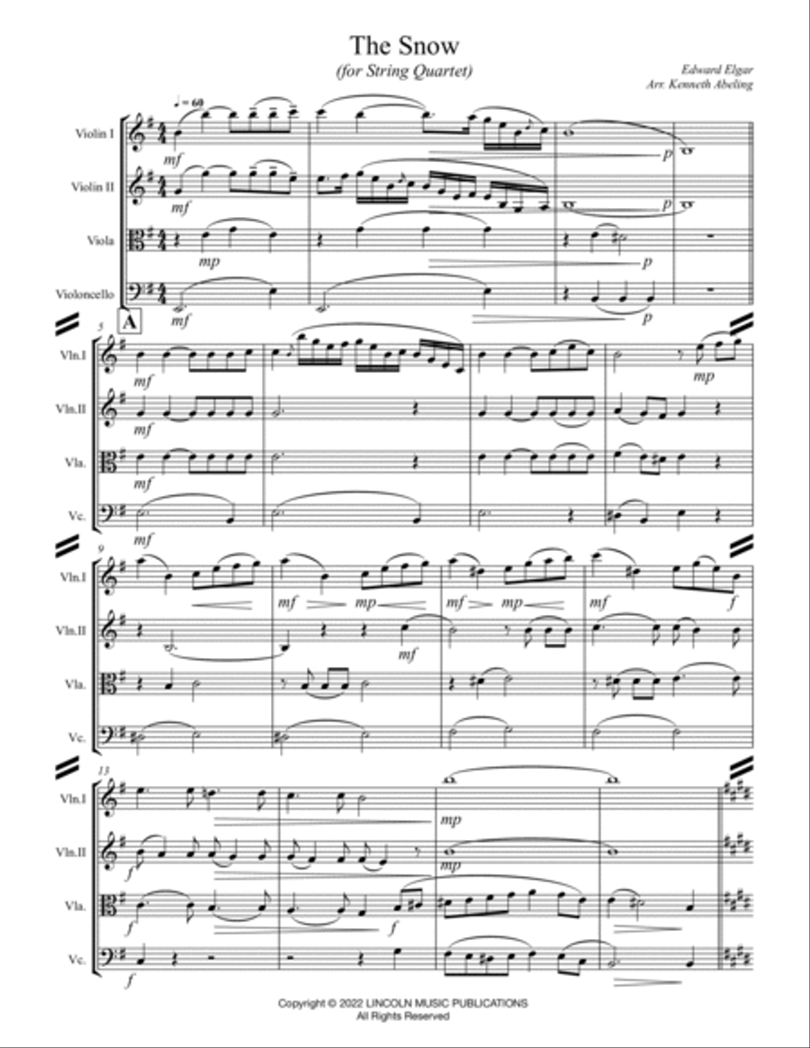 The Snow, Op. 26, No. 1 (for String Quartet) String Quartet scores gallery preview page 2