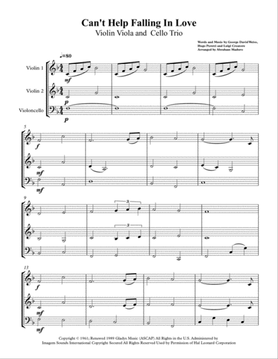 Can't Help Falling In Love String Trio scores gallery preview page 1