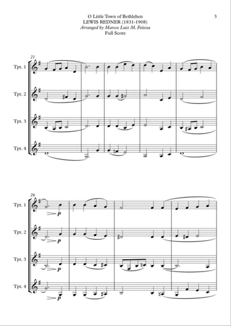 O Little Town of Bethlehem - Trumpet Quartet Brass Ensemble scores gallery preview page 5
