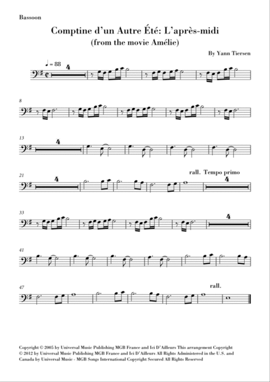 Comptine D'un Autre Été: L'après-midi Bassoon scores gallery preview page 5