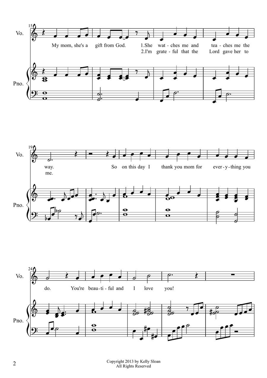 A Gift From God - A Children's Song for Mother's Day Piano, Vocal scores gallery preview page 2