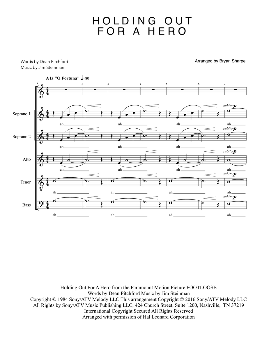 Holding Out For A Hero 4-Part scores gallery preview page 1