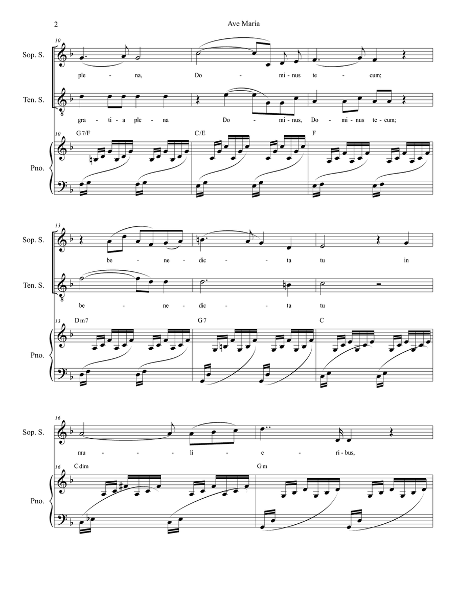 Ave Maria (Duet for Soprano and Tenor Solo - High Key) Tenor Voice scores gallery preview page 2