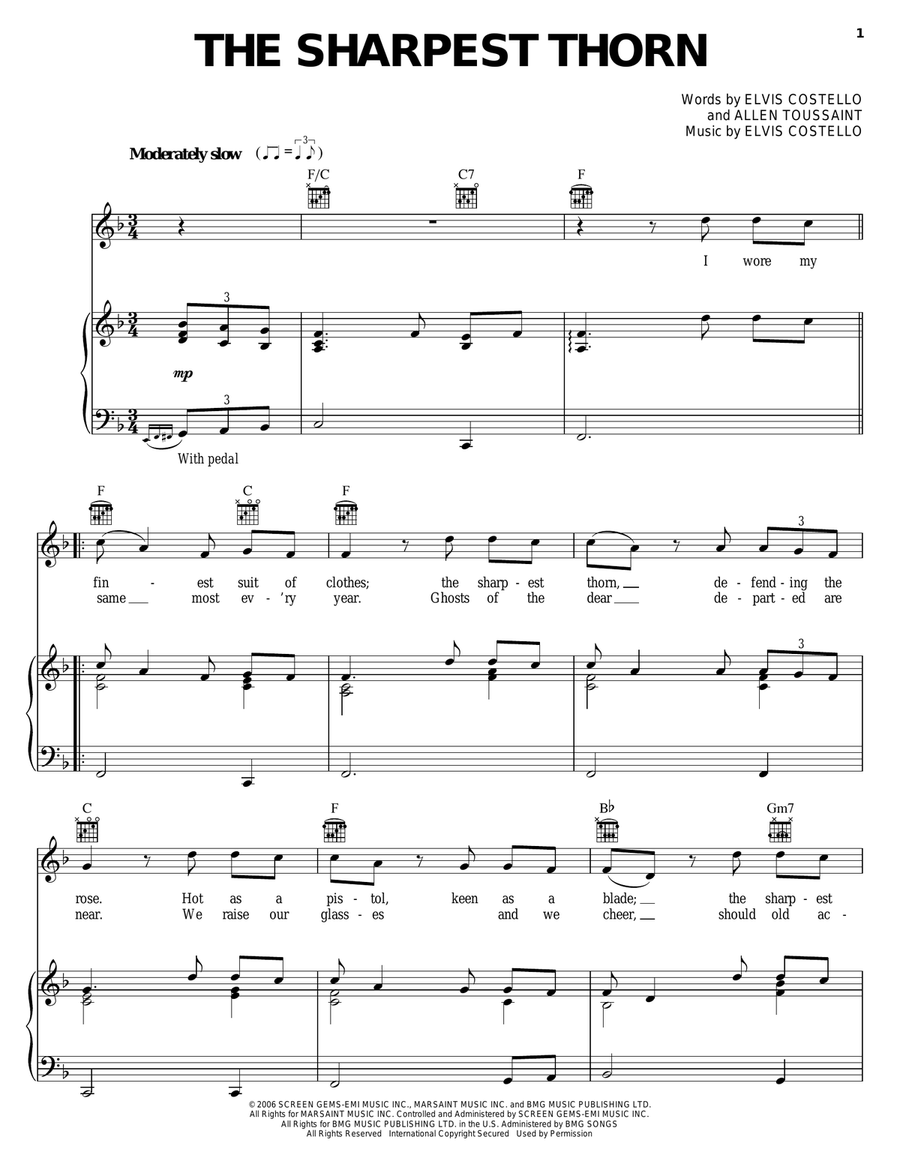The Sharpest Thorn Piano, Vocal, Guitar scores gallery preview page 1