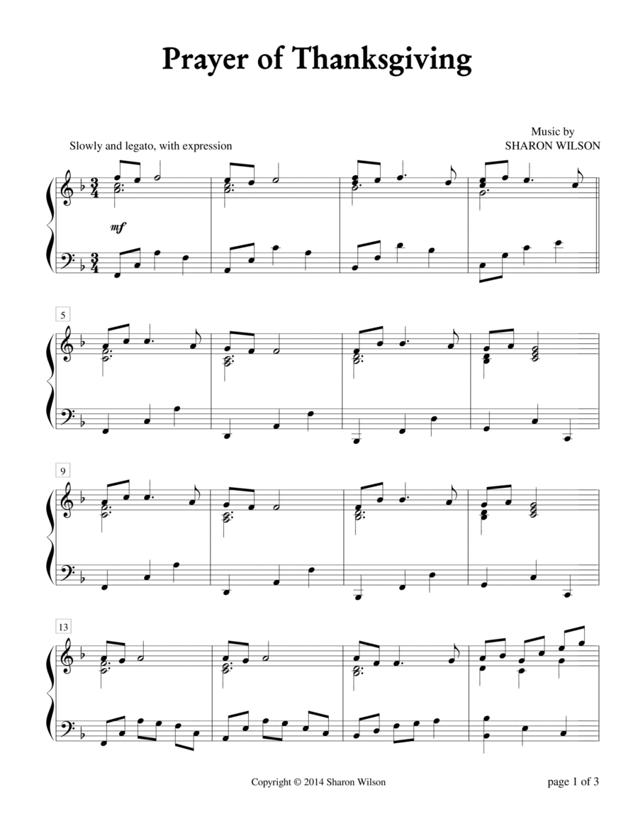 Prayer of Thanksgiving Piano Solo scores gallery preview page 1