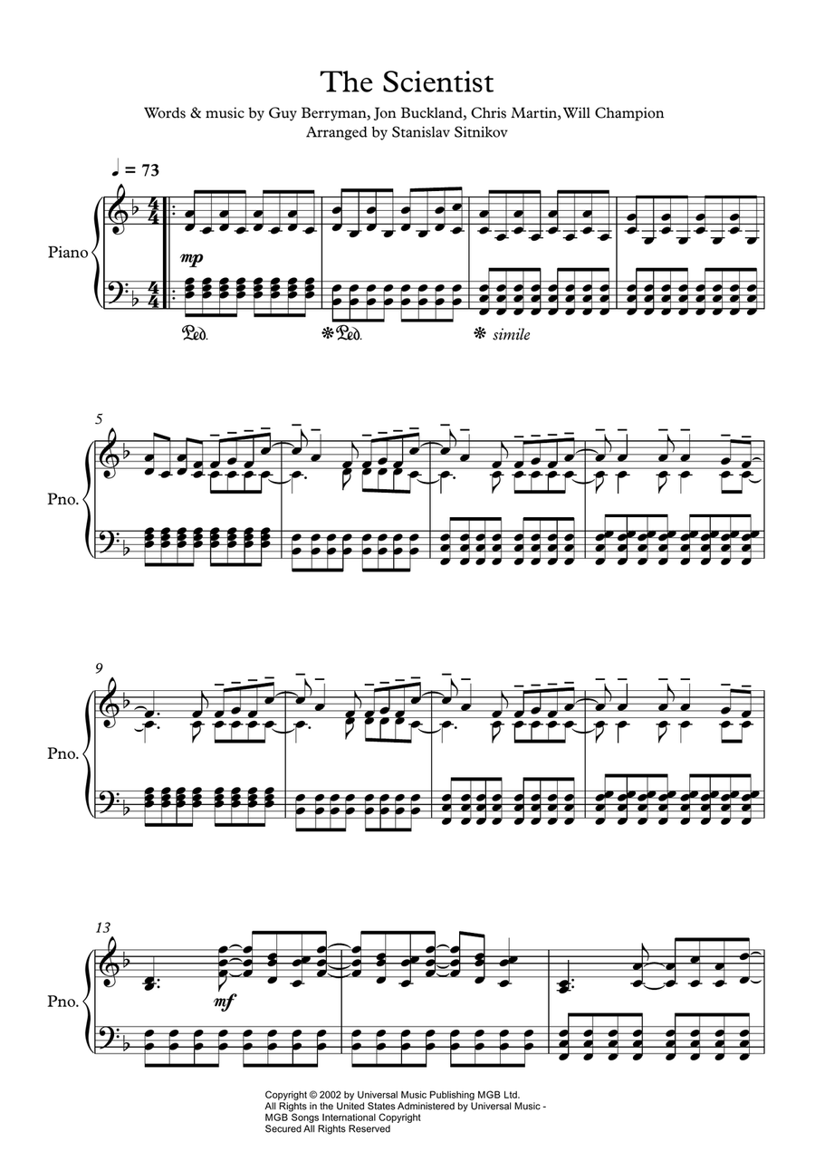 The Scientist Piano Solo scores gallery preview page 1