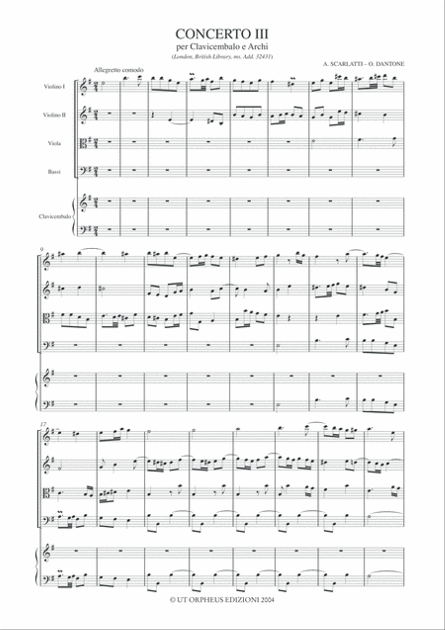 Concerto III (London, British Library, ms. Add. 32431) for Harpsichord and Strings Orchestra scores gallery preview page 2